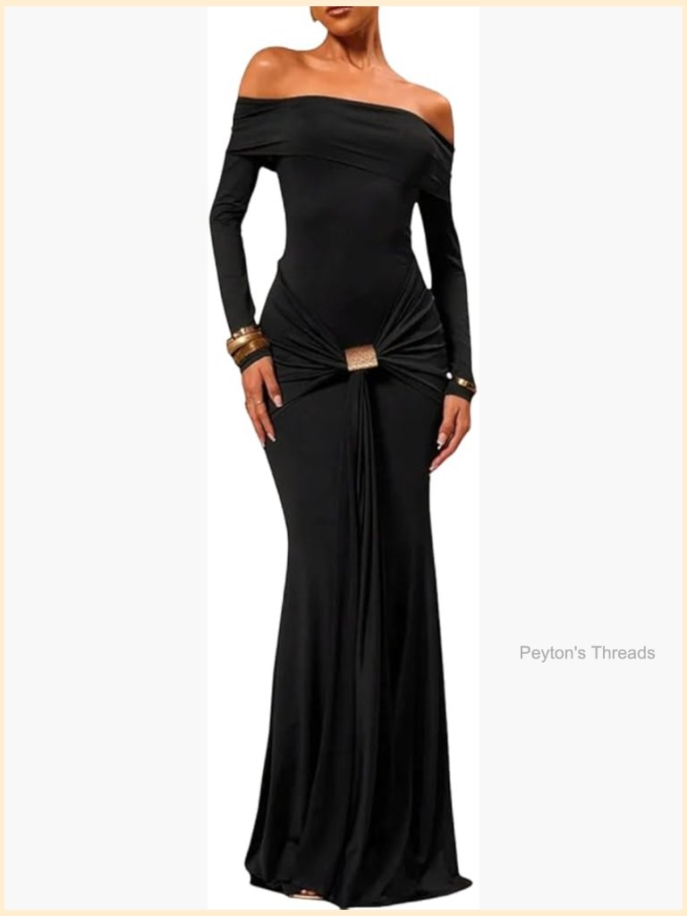 Off Shoulder Long Sleeve Bodycon Maxi Dress Formal Gown